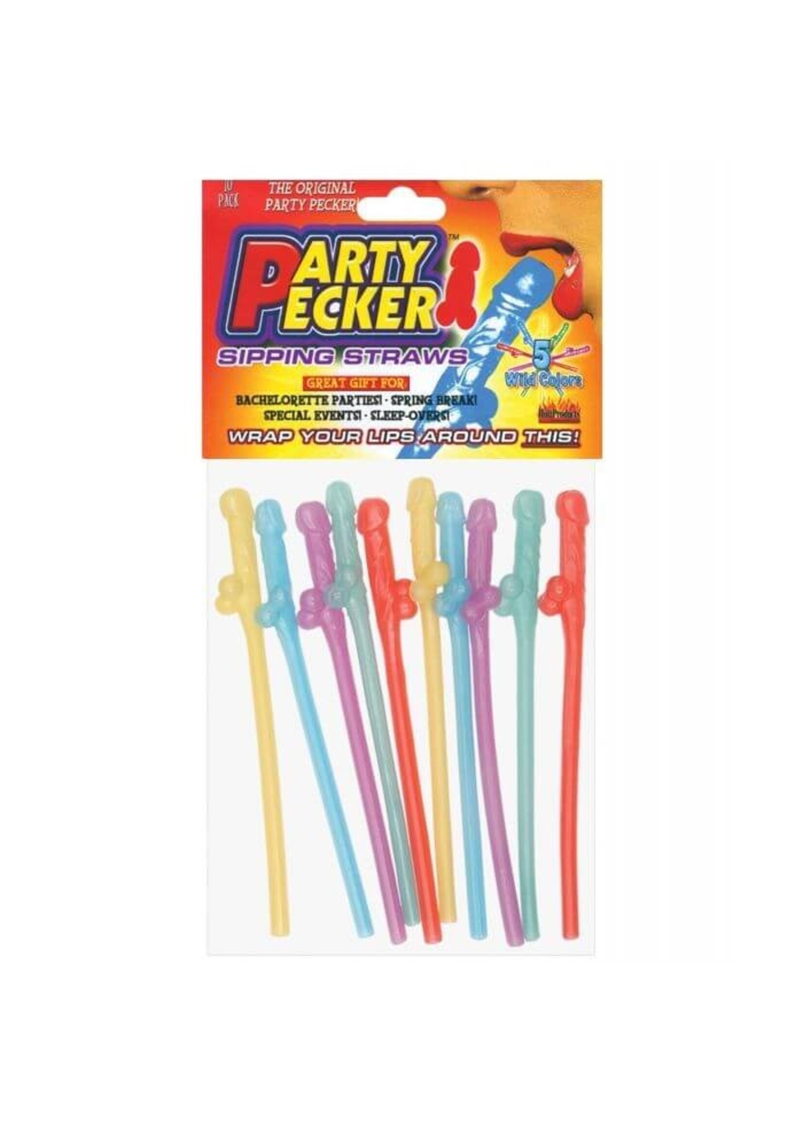 Party Pecker Straws - Asst. Colors Pack of 10