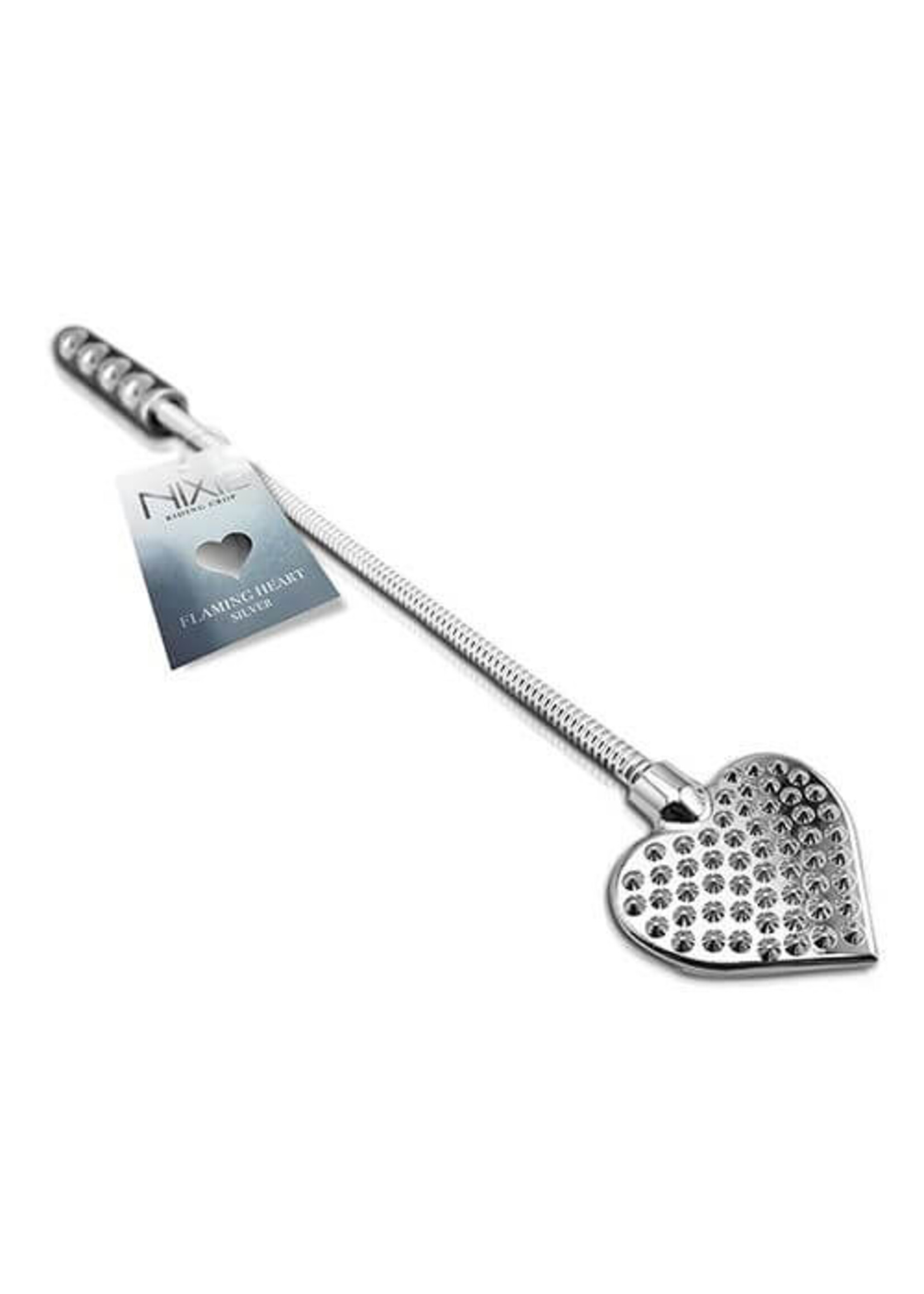 Nixie Nixie Flaming Heart Riding Crop - Silver