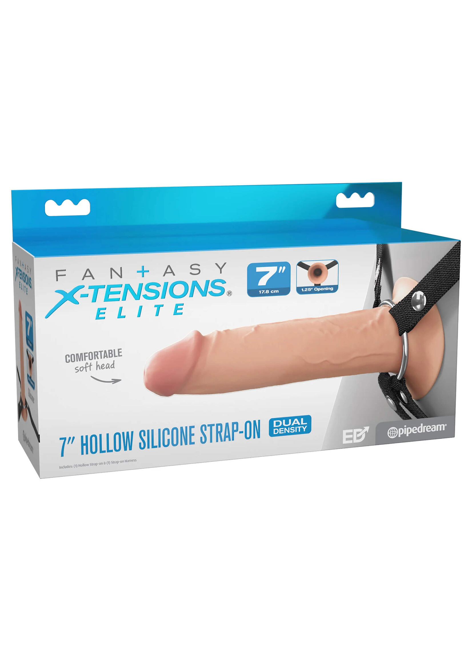 Pipedream Fantasy X-tensions Elite 7" Silicone Hollow Strap On-Dual Density