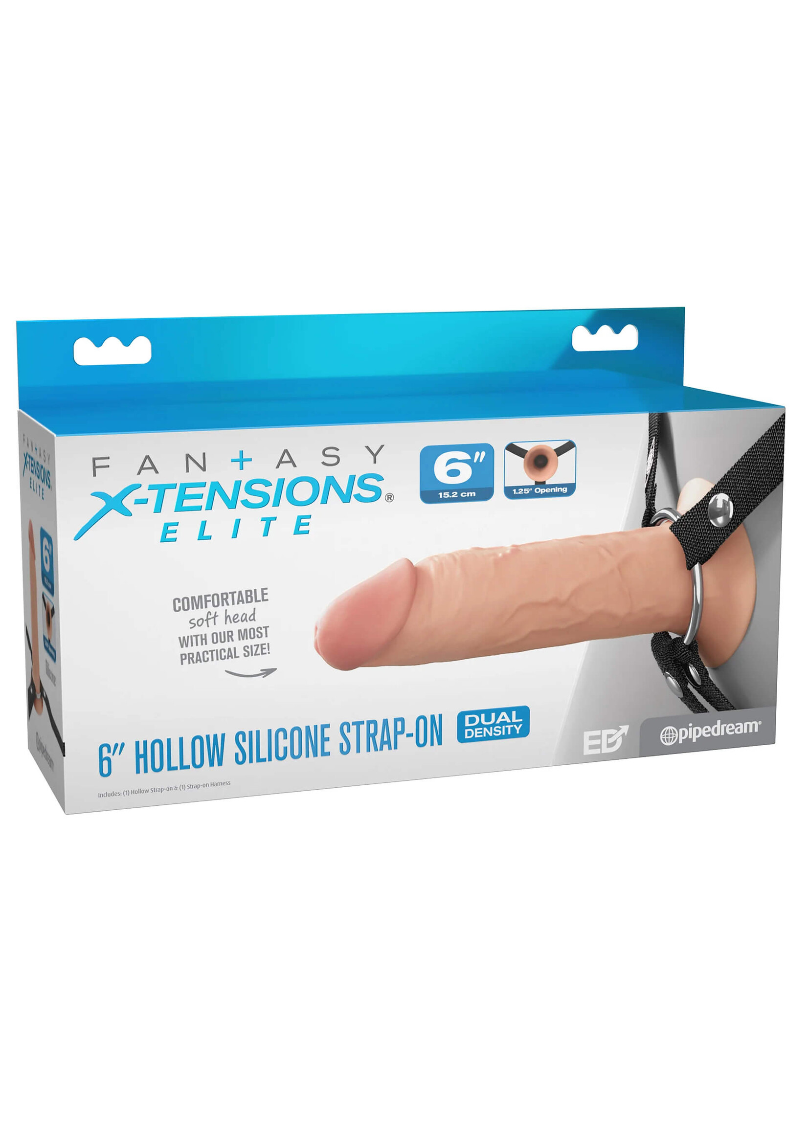 Pipedream Fantasy X-tensions Elite 6" Silicone Hollow Strap On-Dual Density