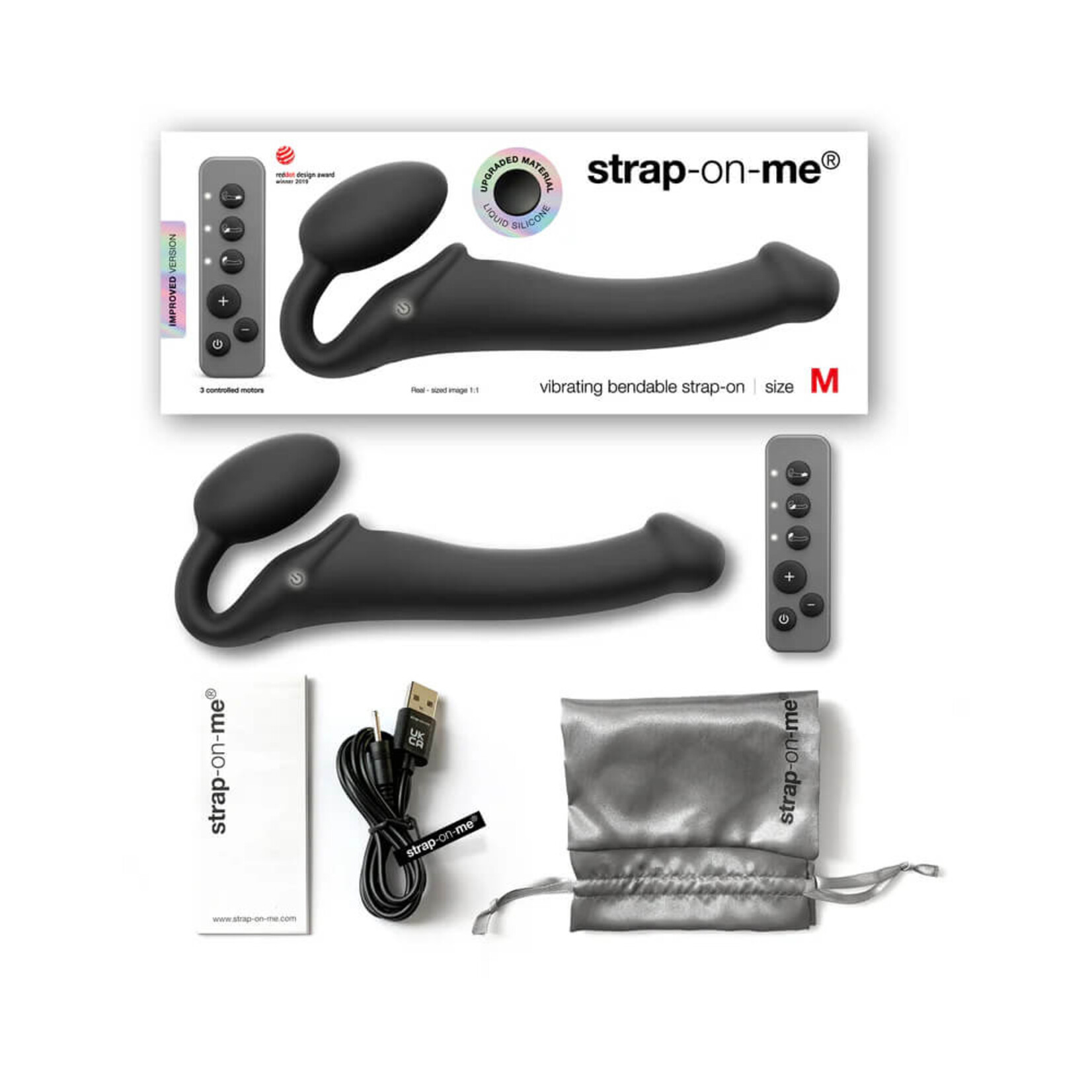 Lovely Planet Strap-On-Me Rechargeable Remote-Controlled Silicone Vibrating Bendable Strap-On Black M