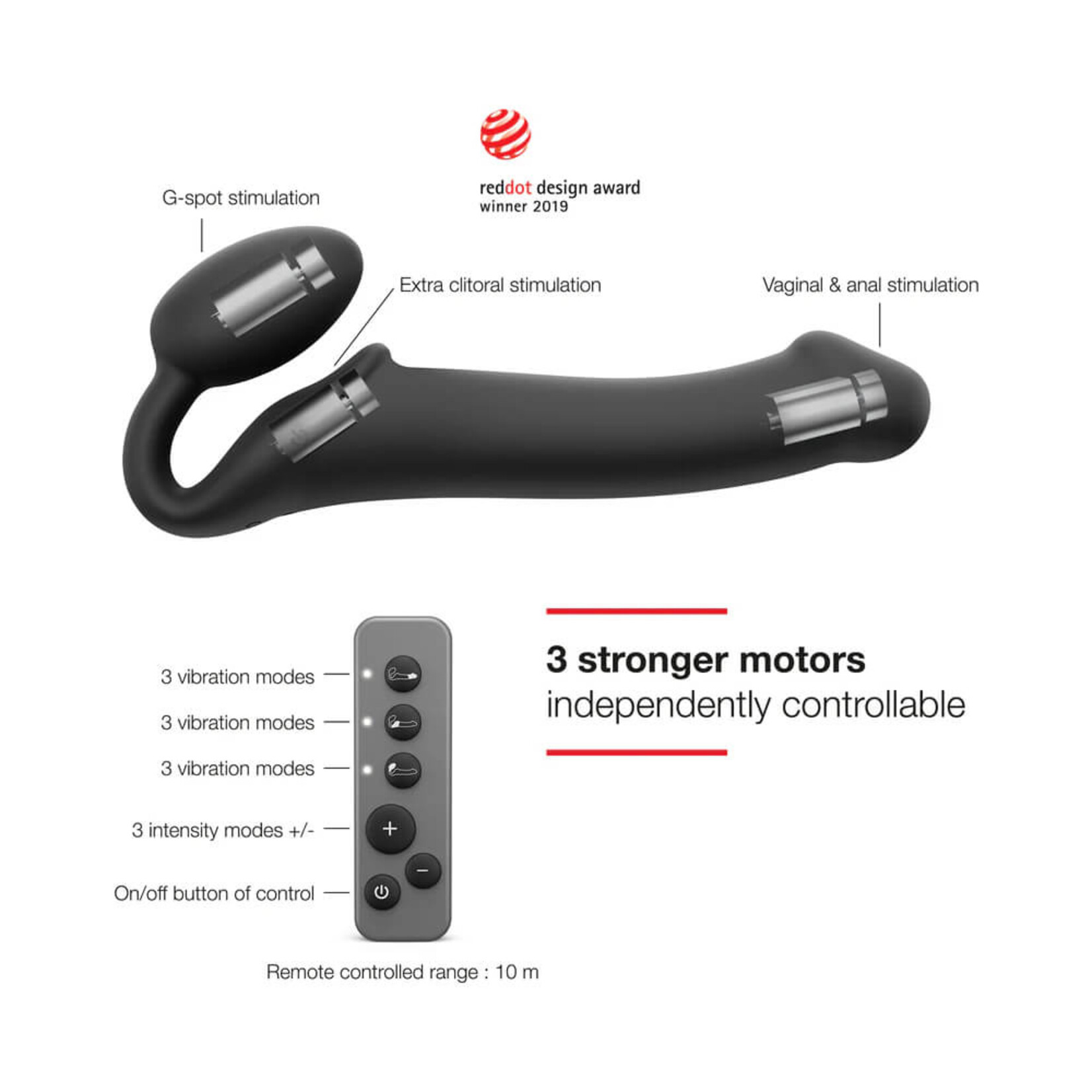 Lovely Planet Strap-On-Me Rechargeable Remote-Controlled Silicone Vibrating Bendable Strap-On Black M