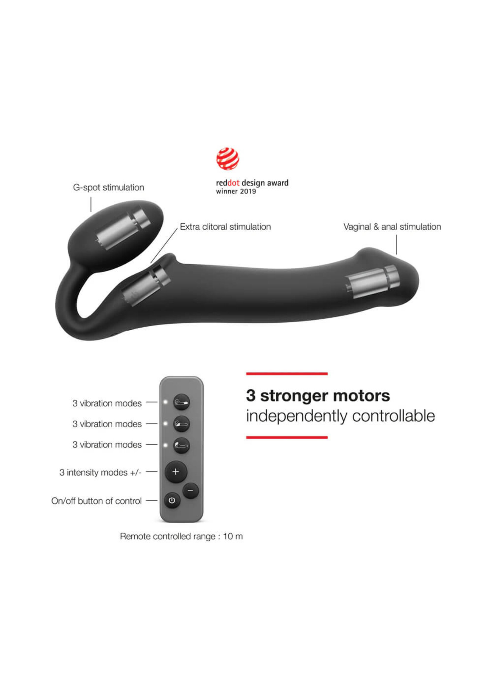 Lovely Planet Strap-On-Me Rechargeable Remote-Controlled Silicone Vibrating Bendable Strap-On Black M