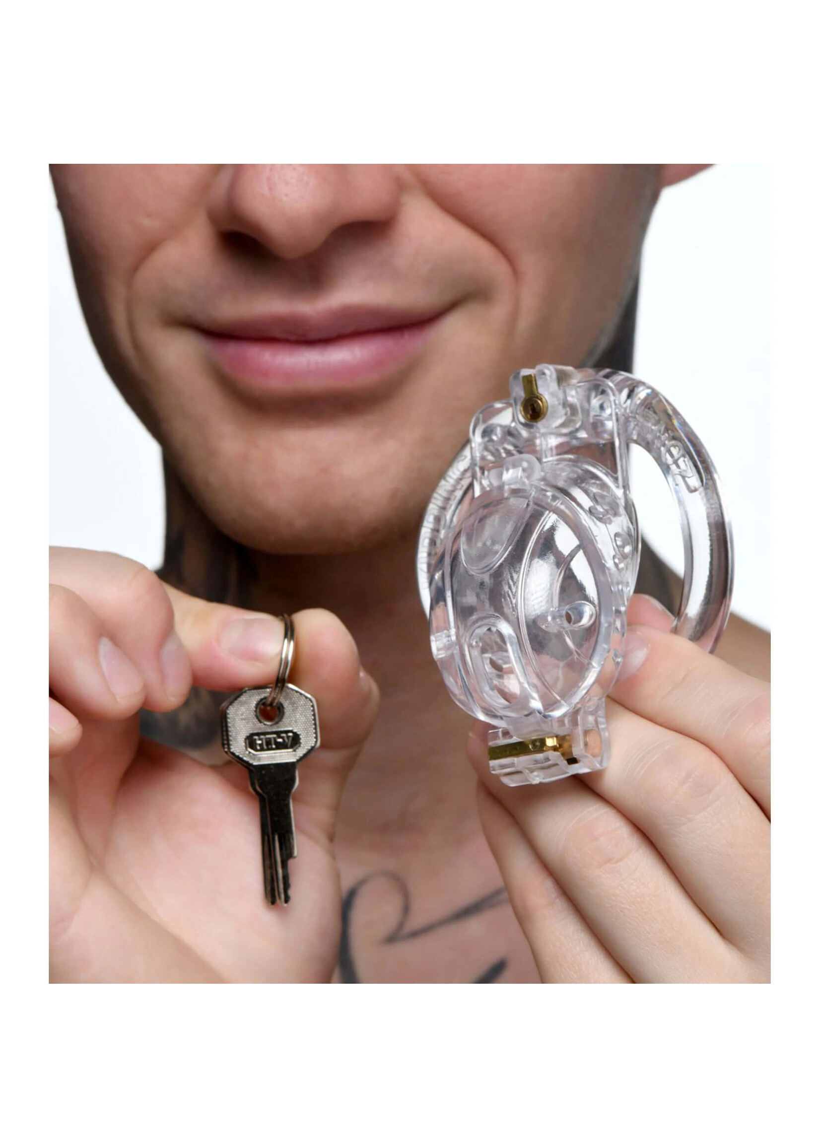 Double Lockdown Locking Customizable Chastity Cage - Clear