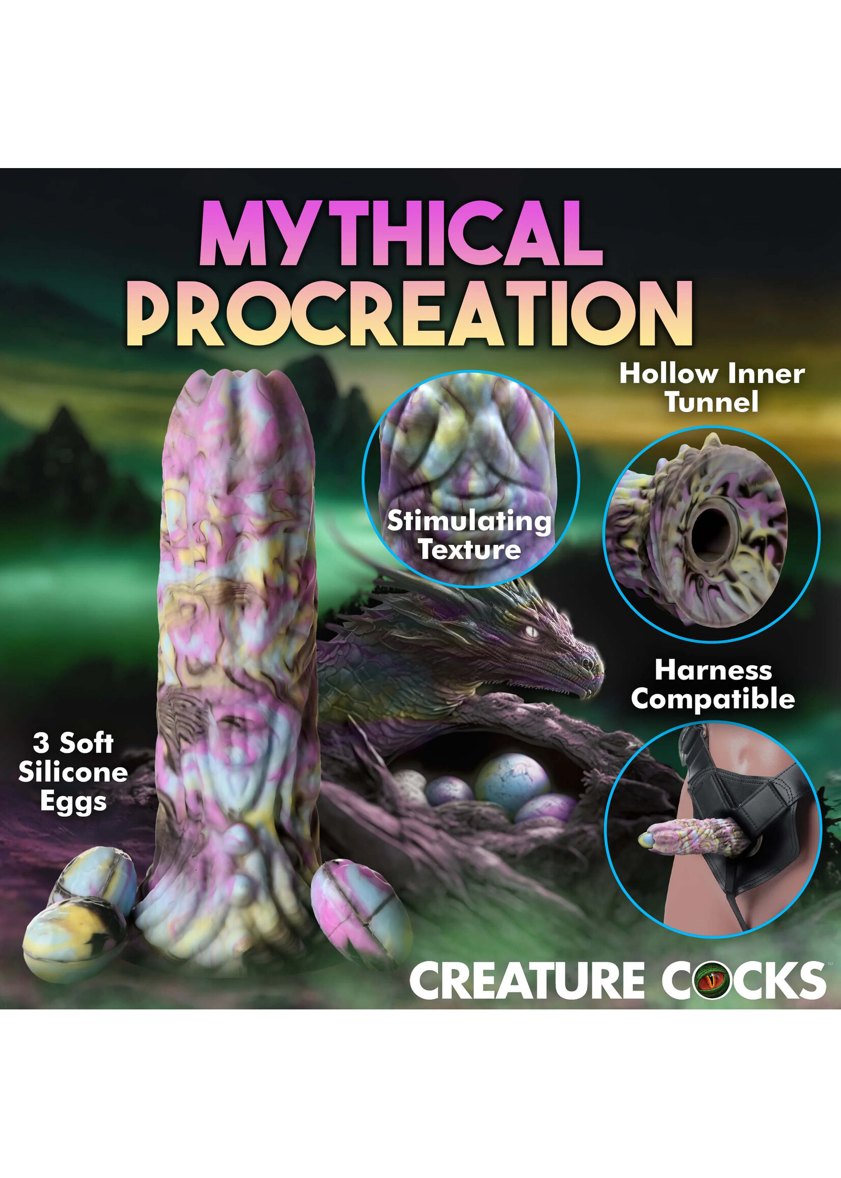 Creature Cocks Dragon Spawn Dragon Ovipositor Silicone Dildo with Eggs