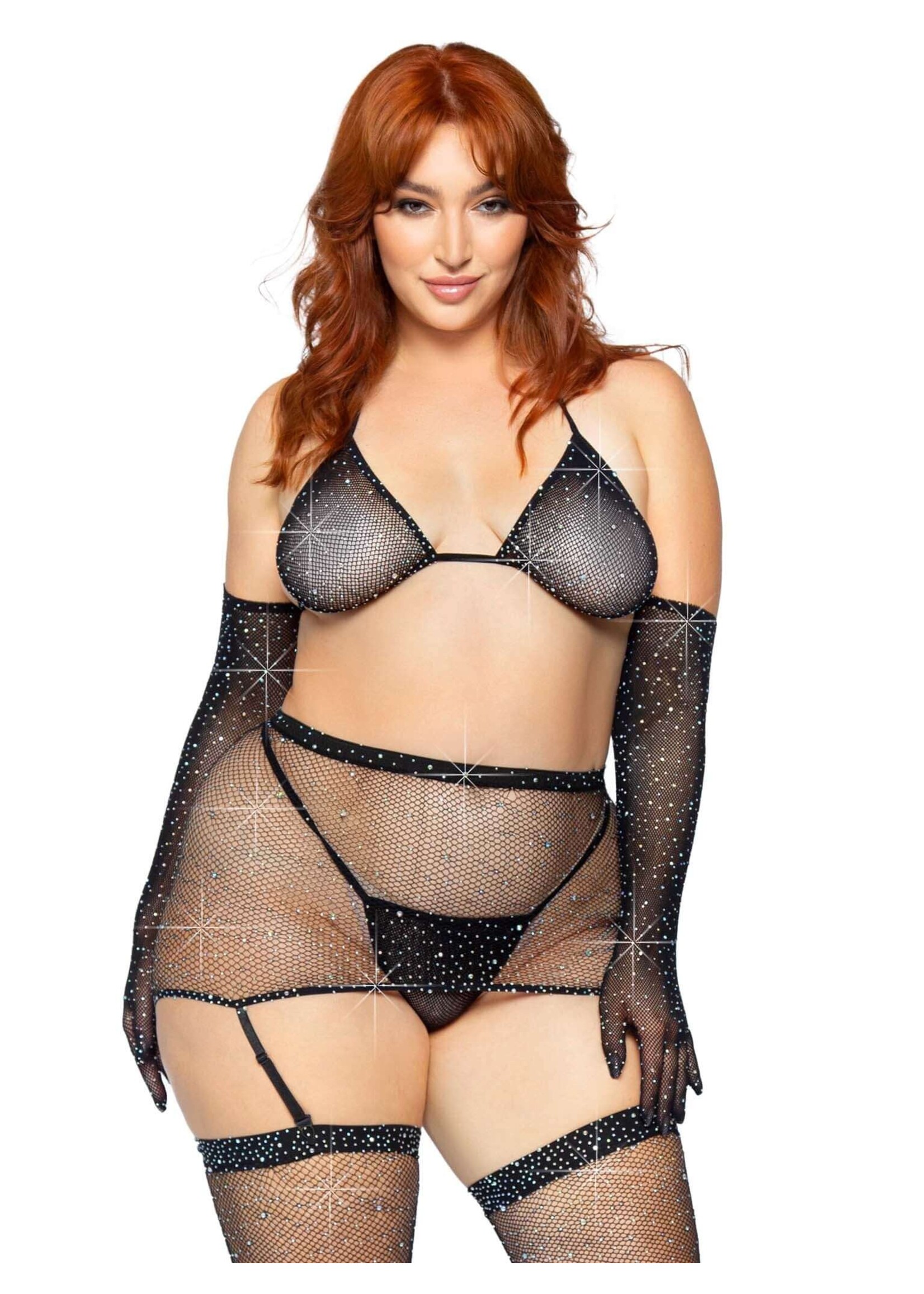 Leg Avenue Risk Taker Rhinestone Bra Set BLACK 1X-2X