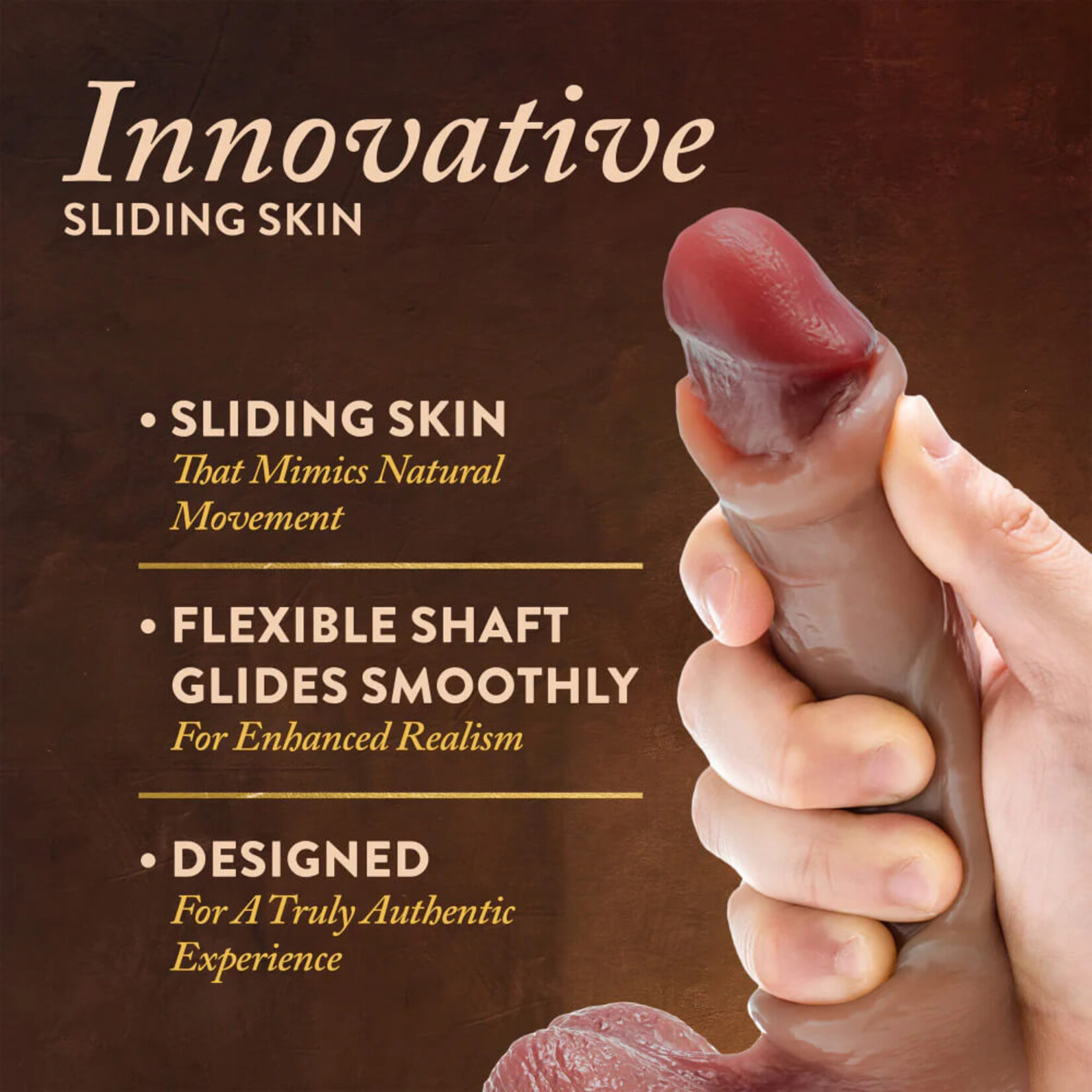 Blush Renaissance - DaVinci - 8 Inch Sliding Foreskin Dildo with Squeezable Balls - Tan