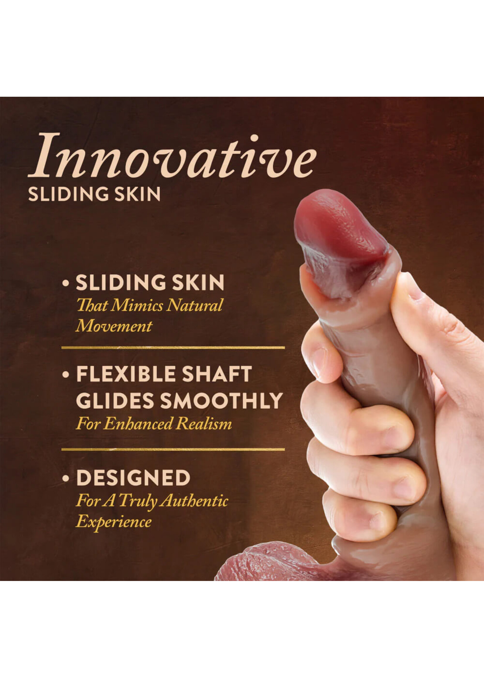 Blush Renaissance - DaVinci - 8 Inch Sliding Foreskin Dildo with Squeezable Balls - Tan