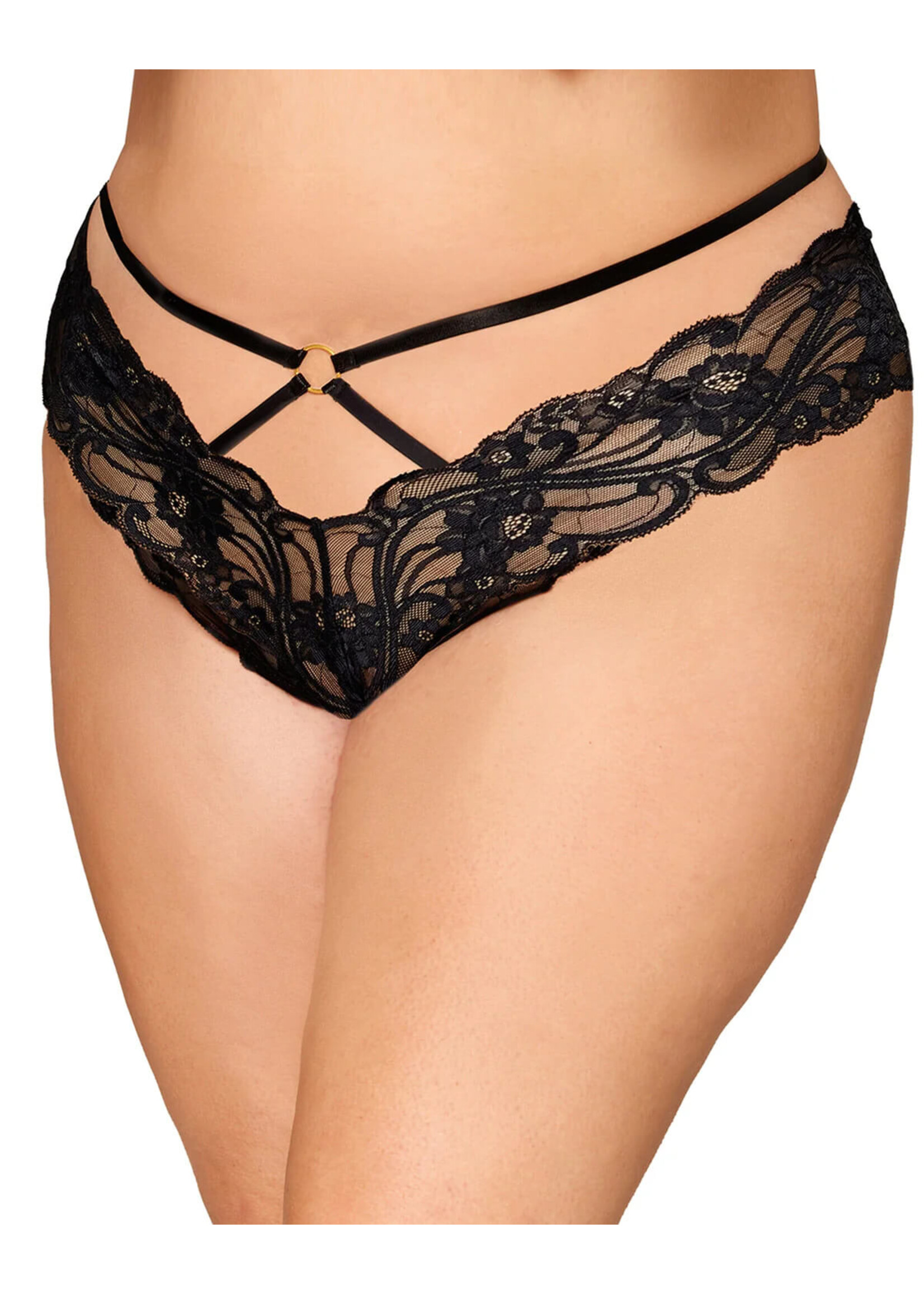 Dreamgirl Stetch Lace Cheeky Open-Crotch Thong