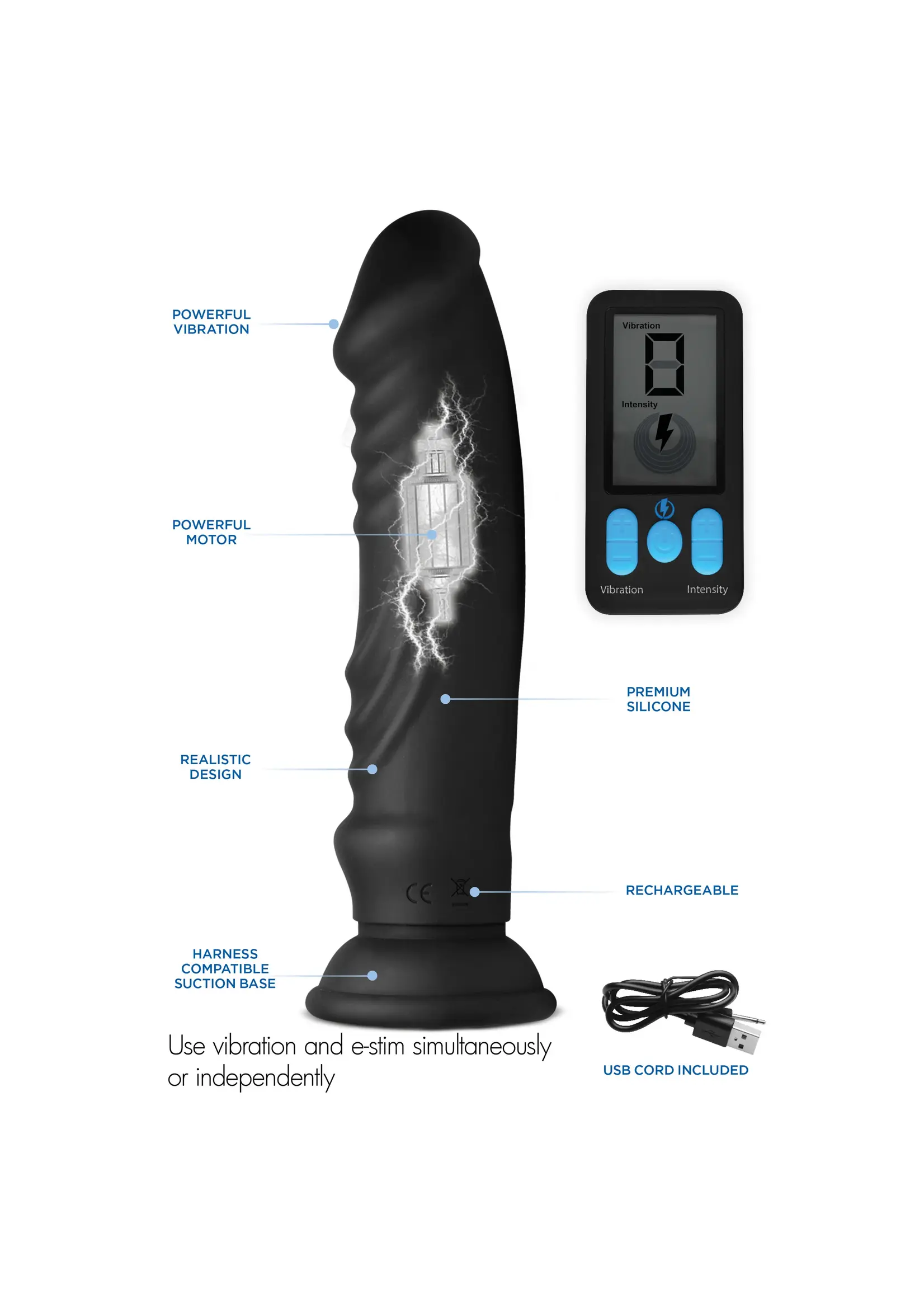 Zeus E-Stim Pro 5X Vibrating Dildo With Remote Control