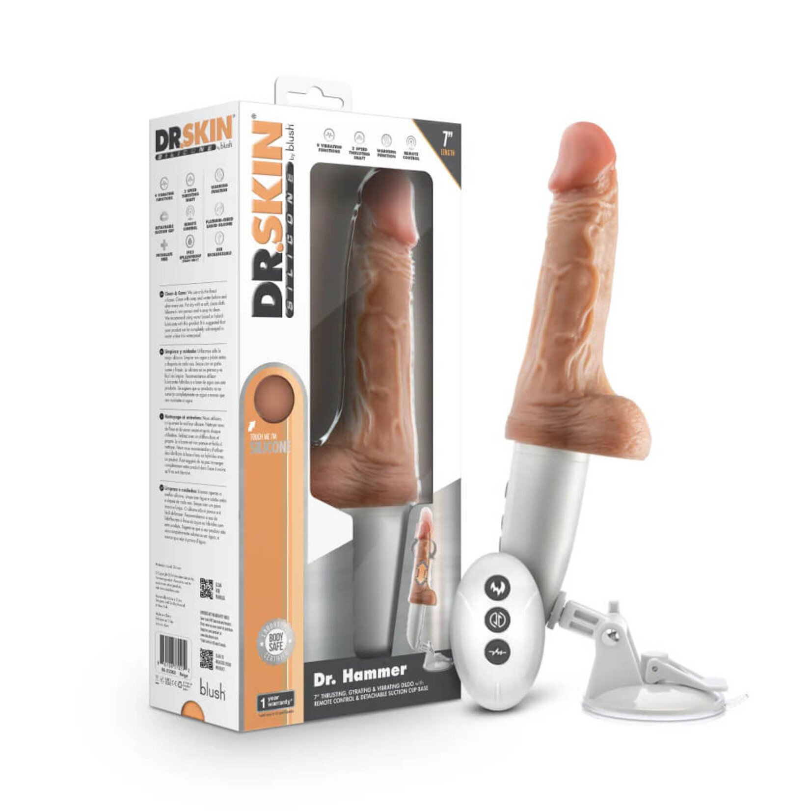Dr. Skin Dr. Skin Silicone - Dr. Hammer - 7 Inch Thrusting Dildo with Handle - Beige