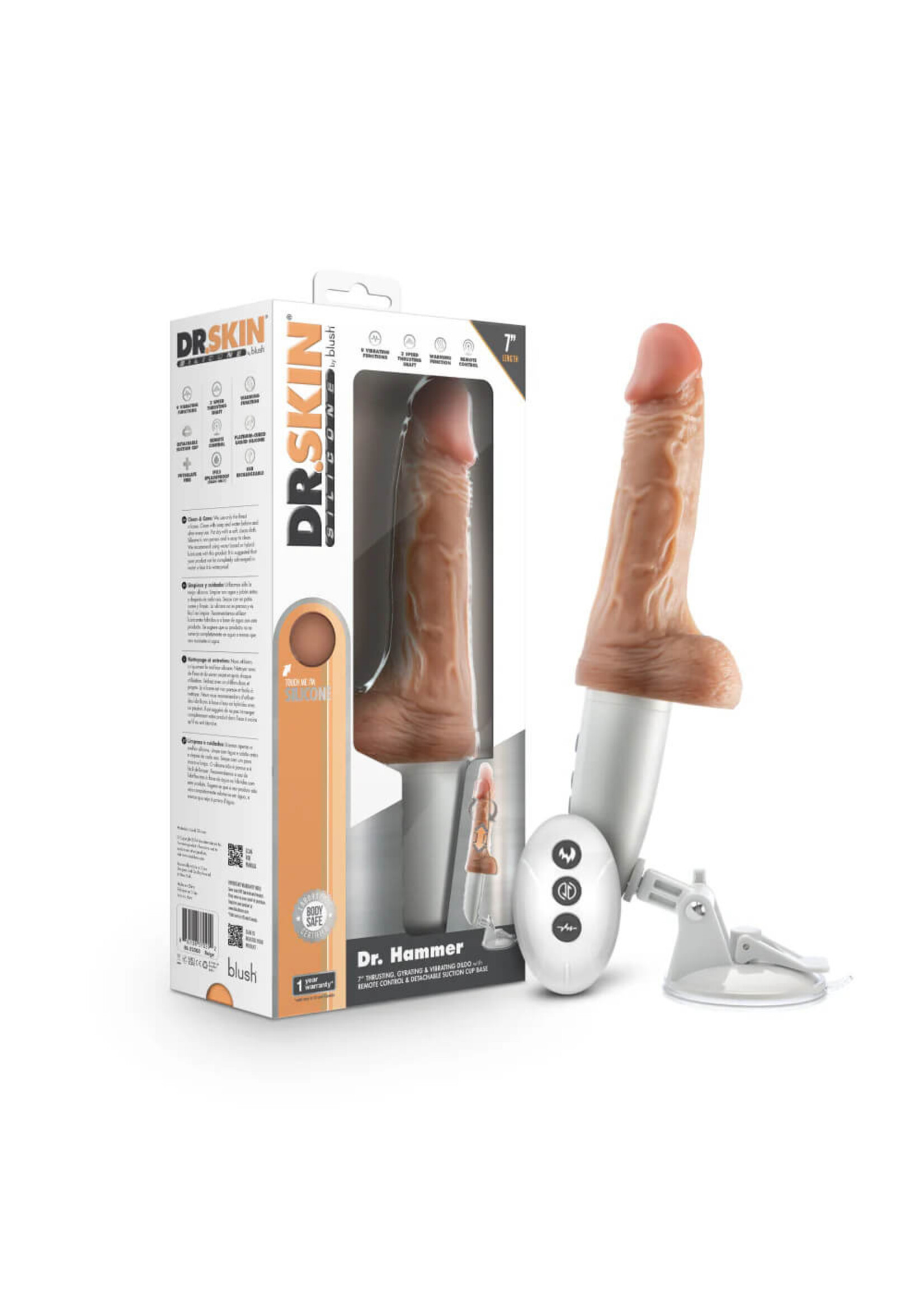 Dr. Skin Dr. Skin Silicone - Dr. Hammer - 7 Inch Thrusting Dildo with Handle - Beige