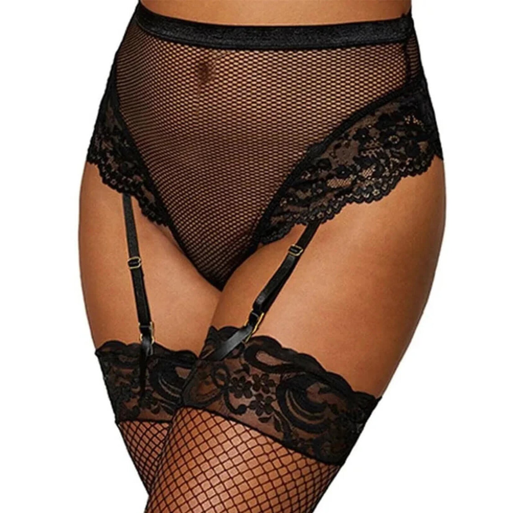 Dreamgirl High-waisted Mesh & Lace Garter Thong