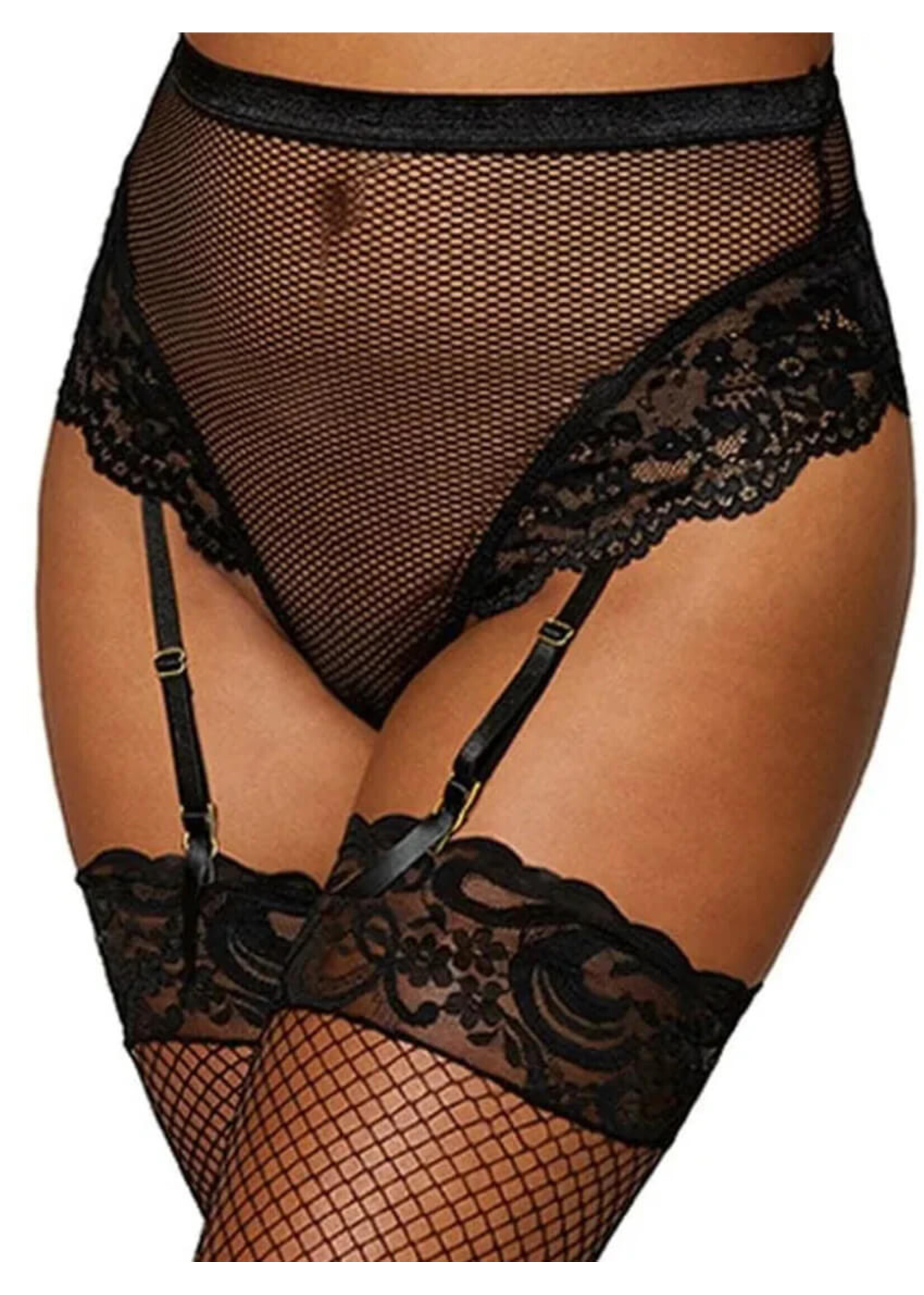 Dreamgirl High-waisted Mesh & Lace Garter Thong