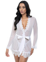 Oh La La Provence Eyelash Lace Robe w/ Satin Sash & G-String