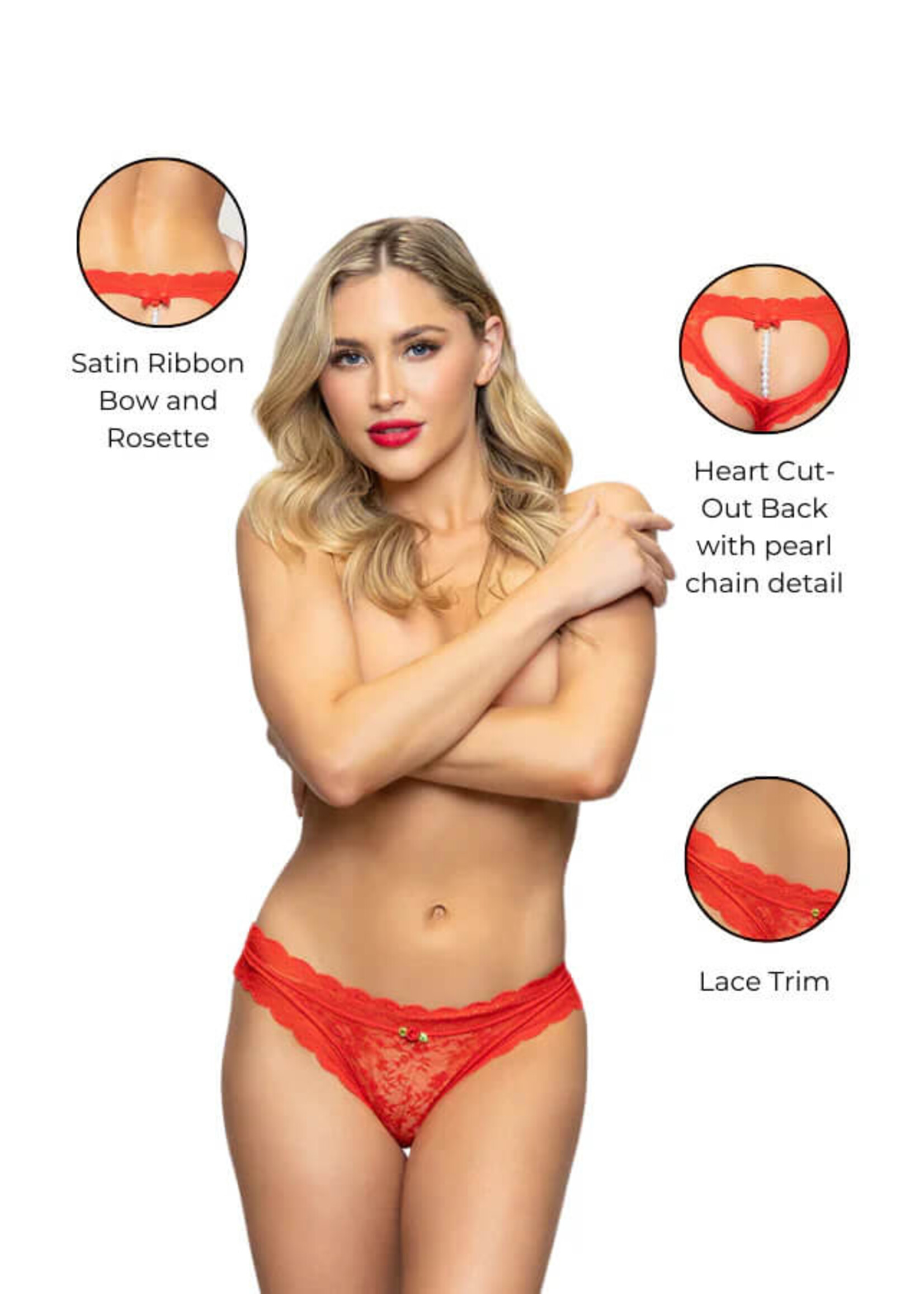 Seven 'til Midnight Lace Panty w/Heart Cut Out Back & Pearl Chain Detail