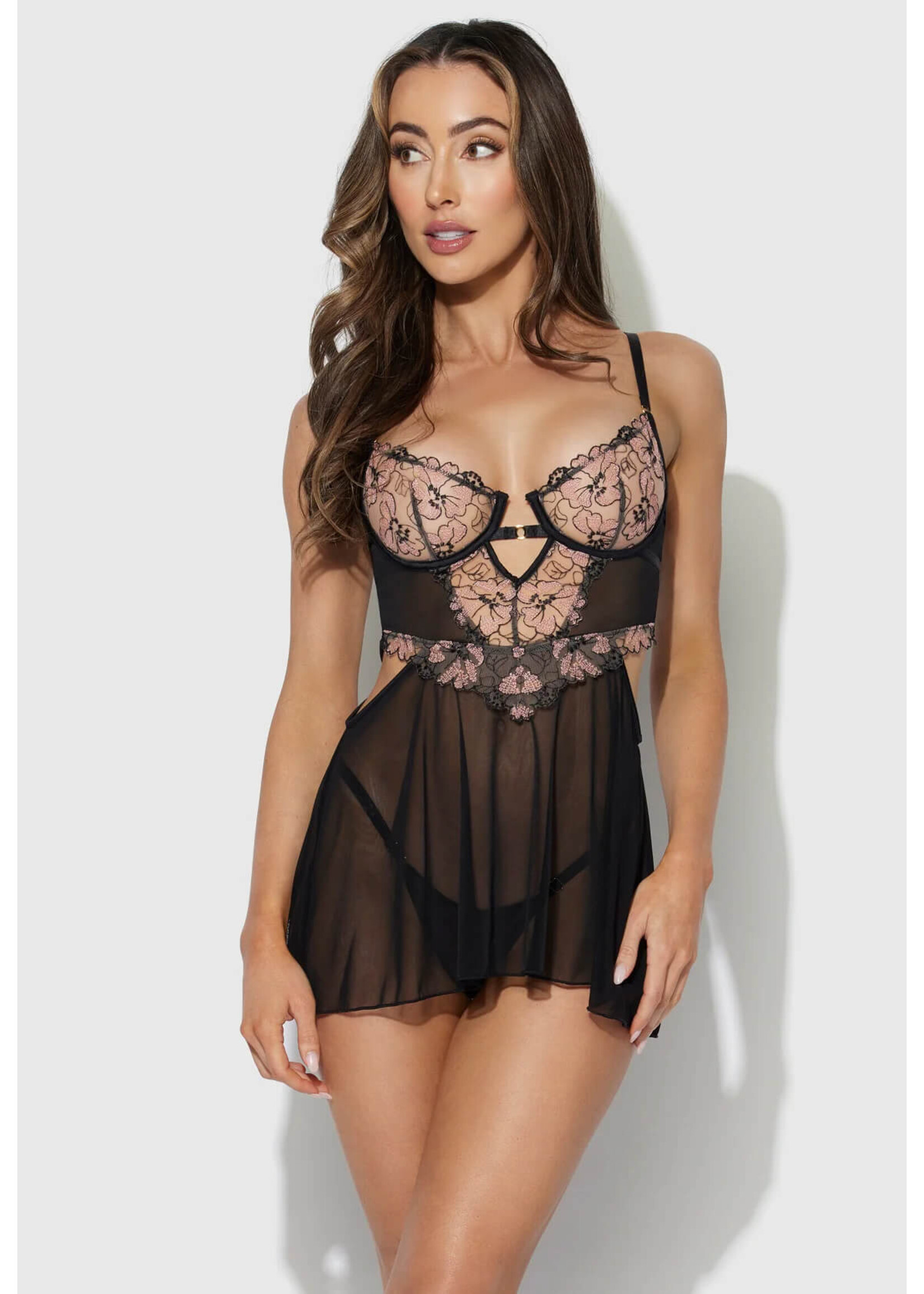 House of Desire Nova Lace & Mesh Babydoll w/G-String 2 pc Set