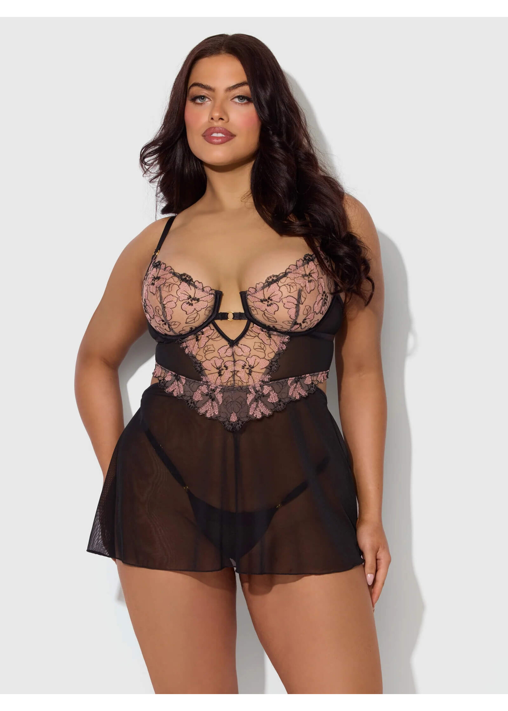 House of Desire Nova Lace & Mesh Babydoll w/G-String 2 pc Set