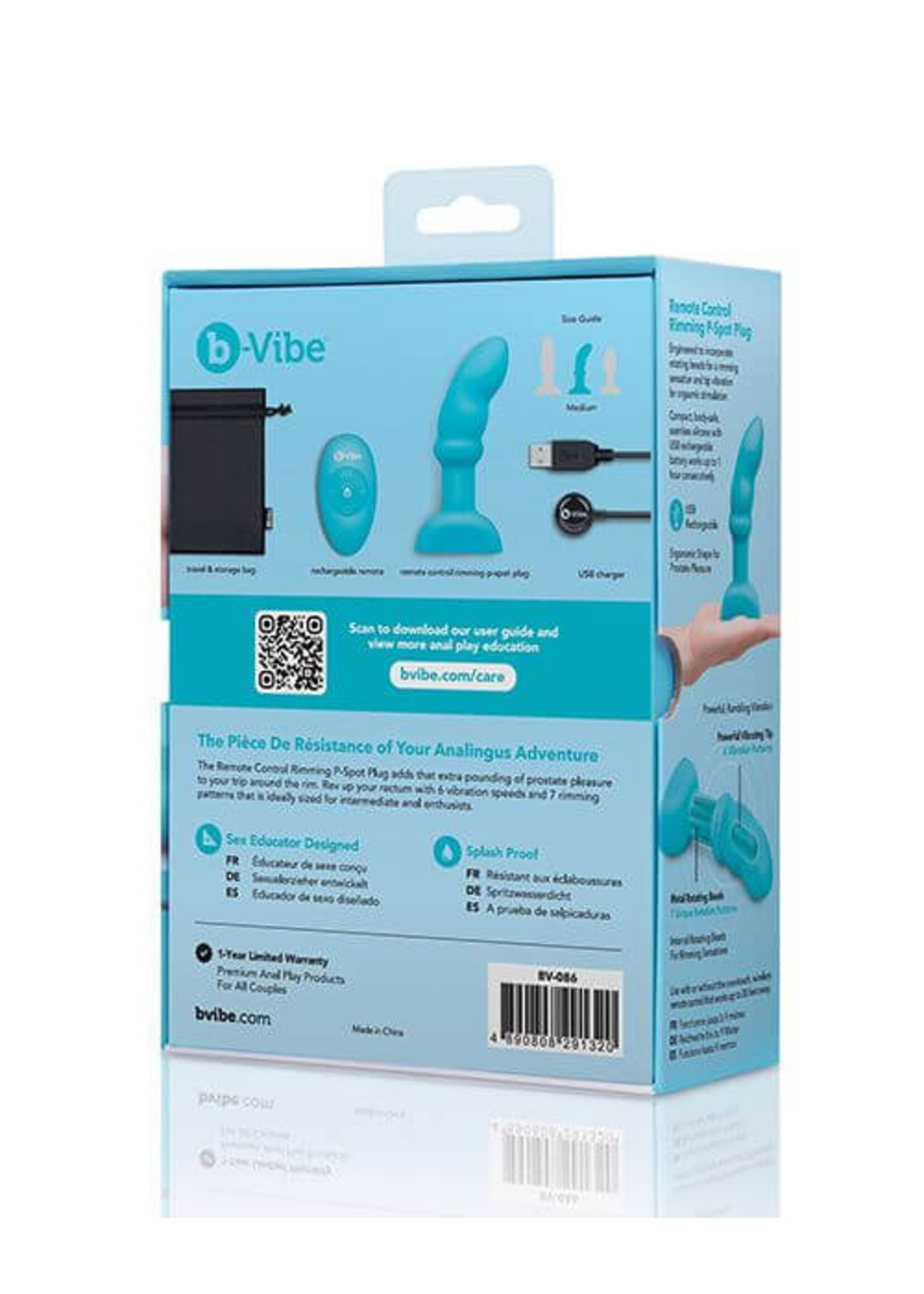 b-Vibe Remote Control Rimming P-Spot Plug - Blue
