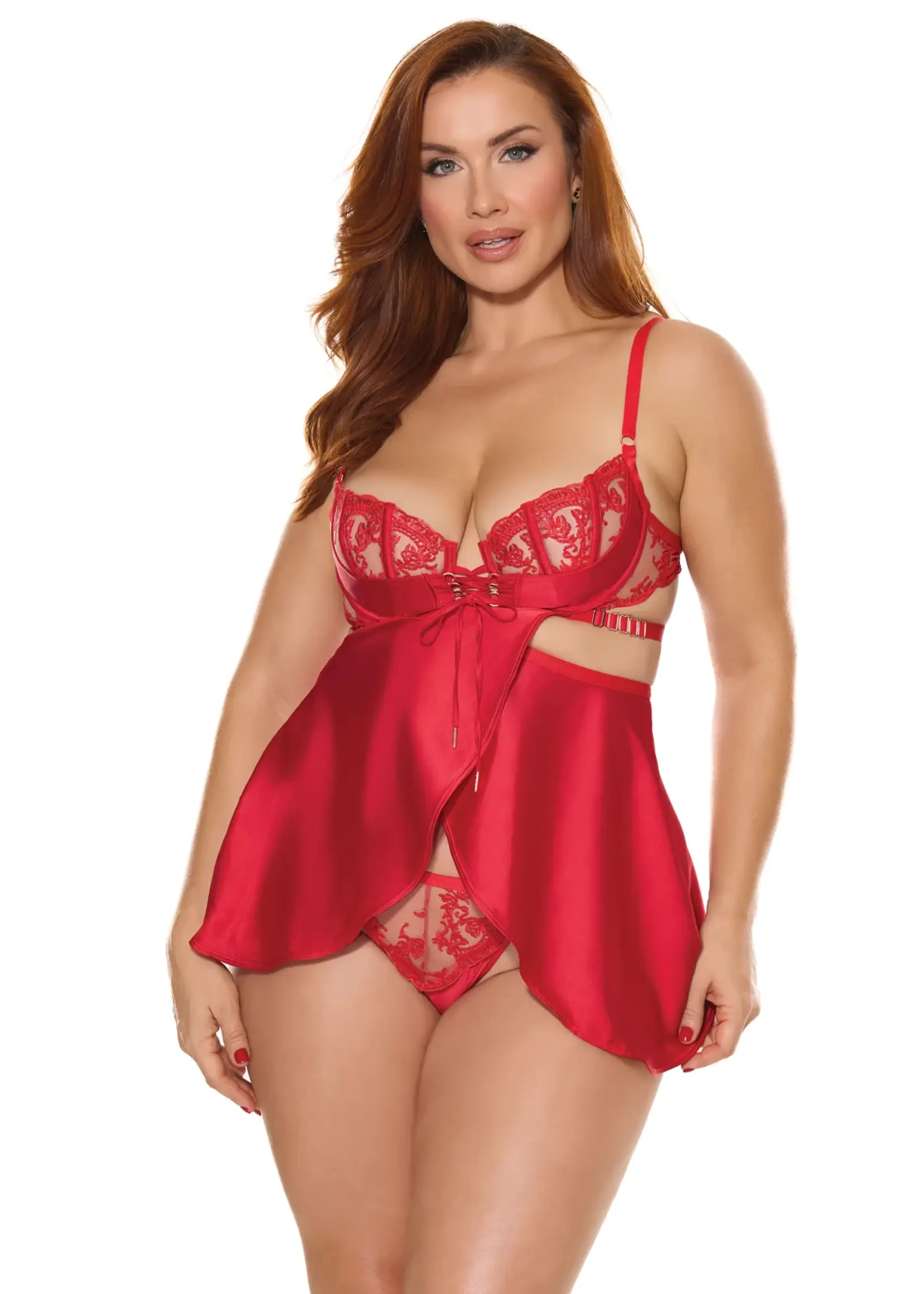 Coquette Rouge Nocturne Babydoll & Thong Red