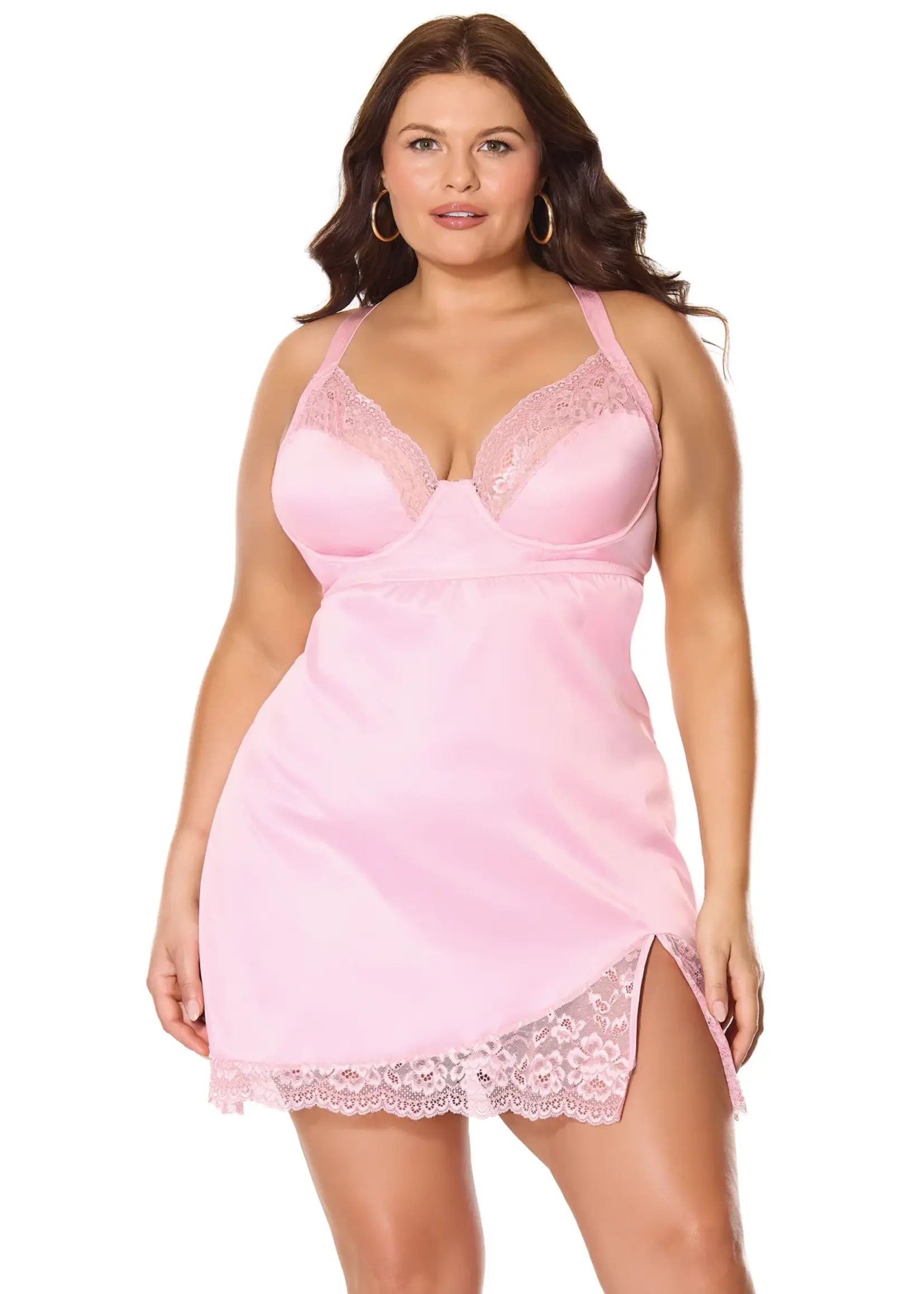 Coquette Kissed By Satin Chemise Pink