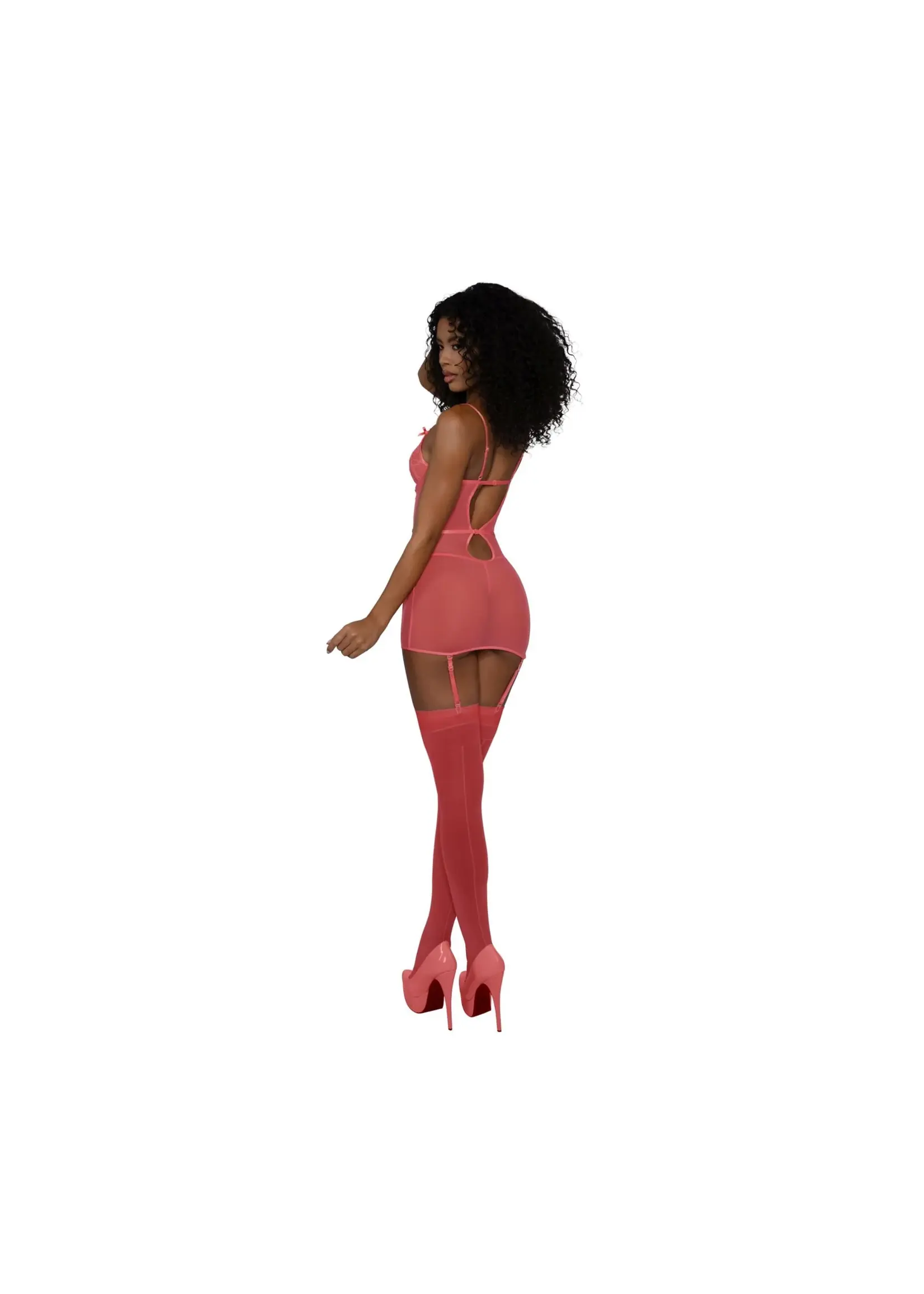 Dreamgirl Garter Chemise Set w/ Thong - Grapefruit