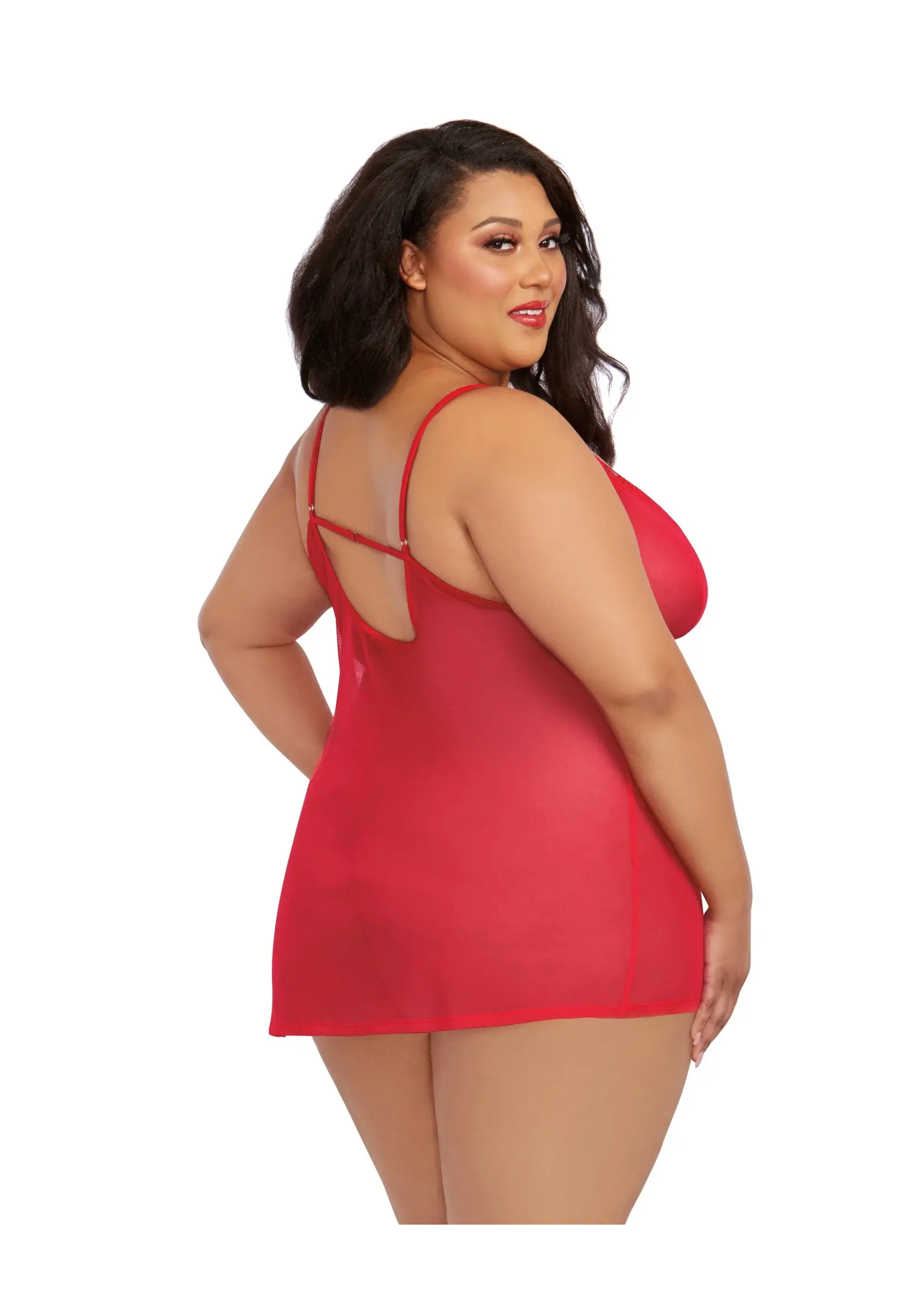 Dreamgirl Plus Size Stretch Mesh Chemise & Robe Set