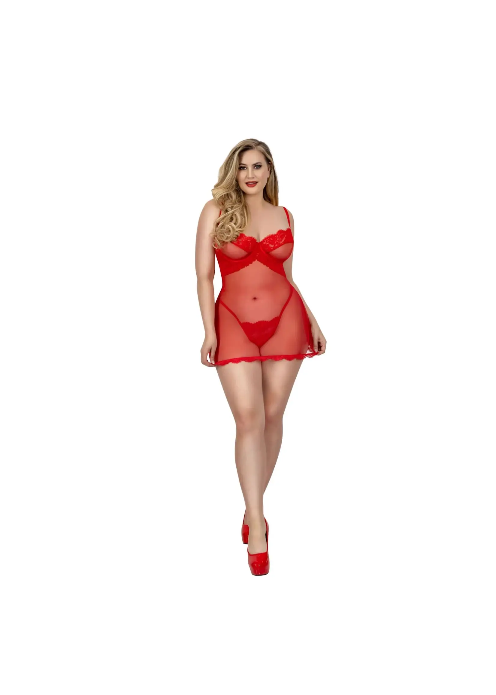 Dreamgirl ROMANCE LACE-TRIM CHEMISE 2-PC PLUS