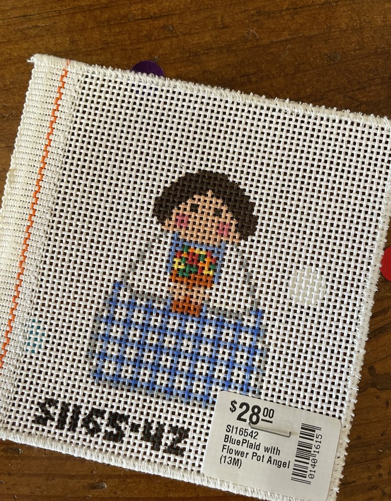 SI16542 Blue Plaid with Flower Pot Angel  (13M)