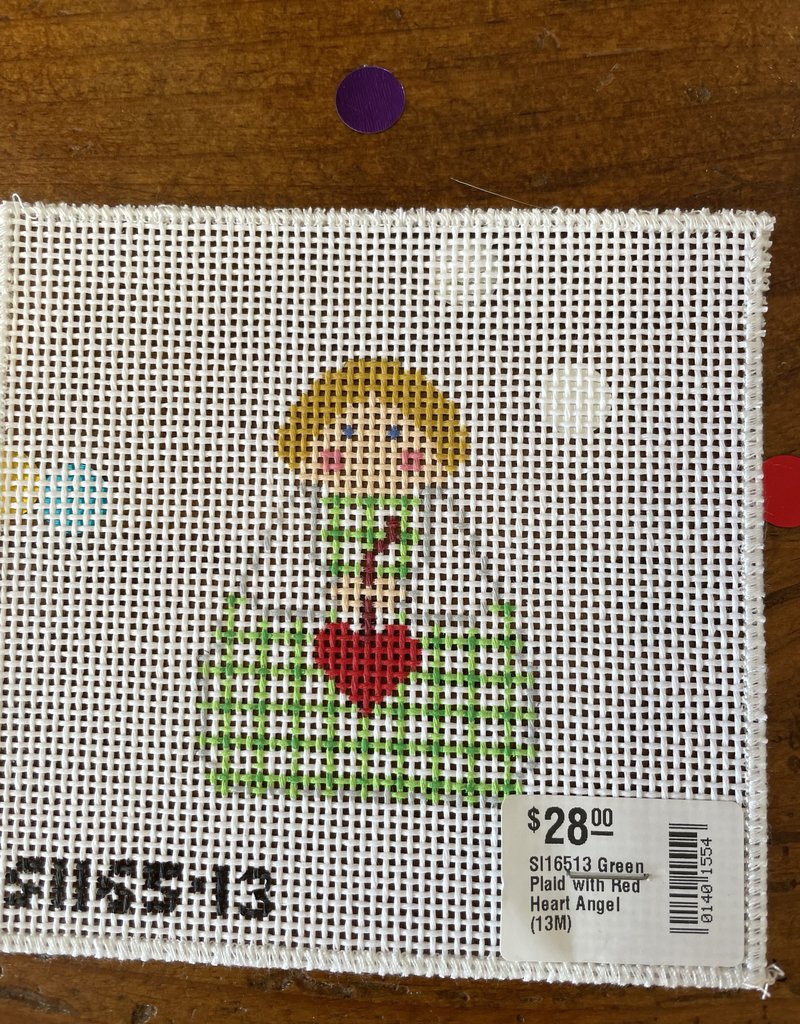 Stitch-Its - SI16513 Green Plaid with Red Heart Angel  (13M)