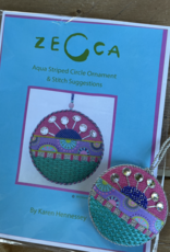 ZE 564 Aqua Striped Circle Ornament with Ribbon