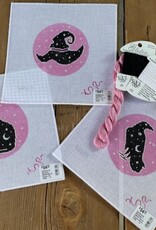 Spellbound Stitchery - SB505 Pink & Spooky Cat (18M). - 4" Round