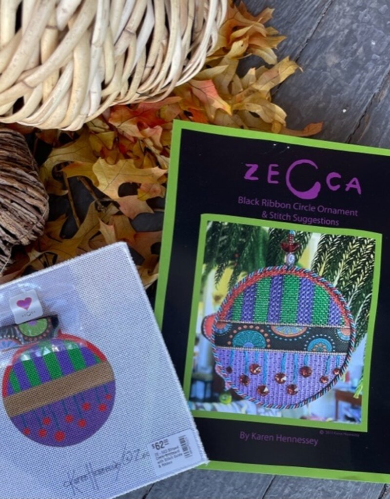 ZE-563 Striped Circle Ornament with Stitch Guide & Ribbon