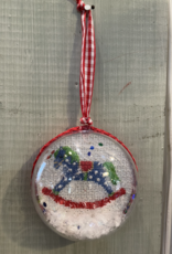 Kate Dickerson - XMD-11 Domed Ornament with Confetti - Teddy with Red Bow on Snowy Day  (18M)