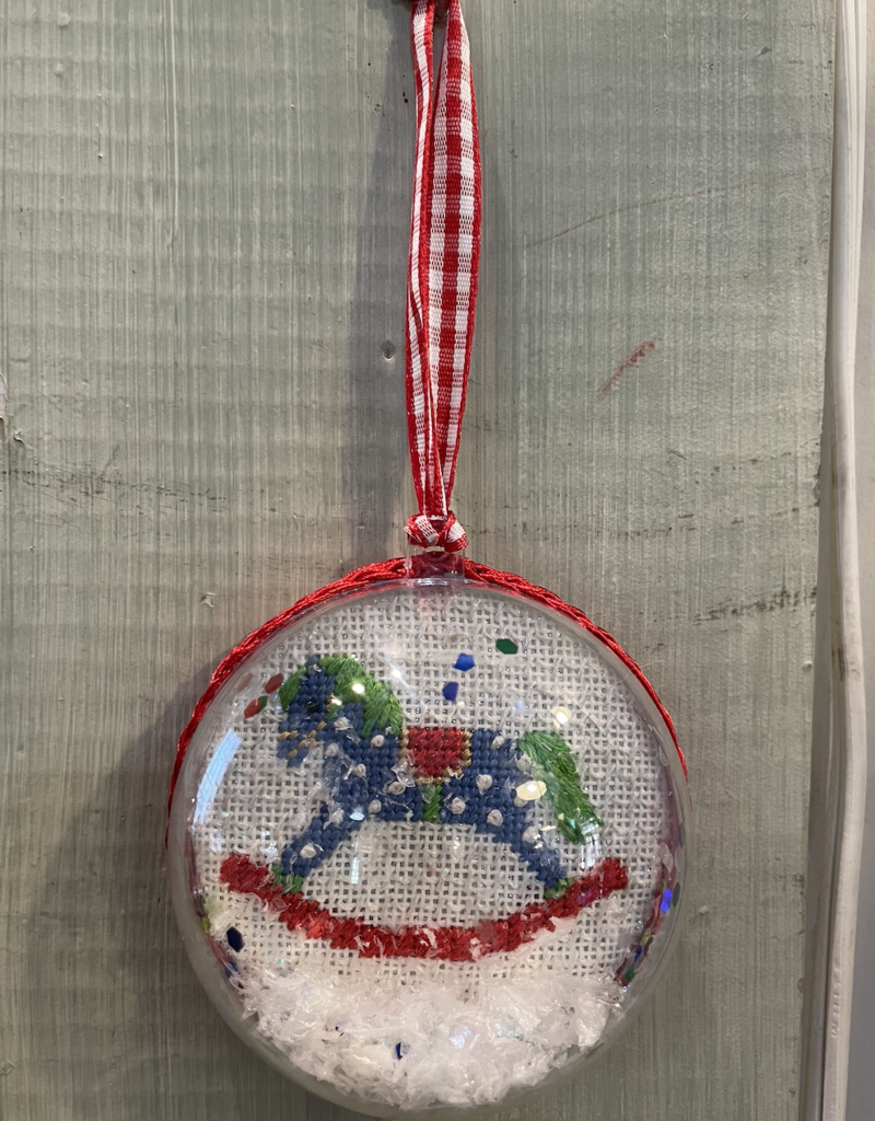Kate Dickerson - XMD-11 Domed Ornament with Confetti - Teddy with Red Bow on Snowy Day  (18M)