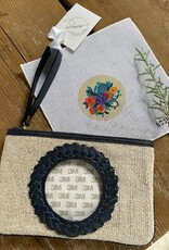 Patty Paints - R335 Little Floral with Blue  Rose (18M) w Navy Wristlet