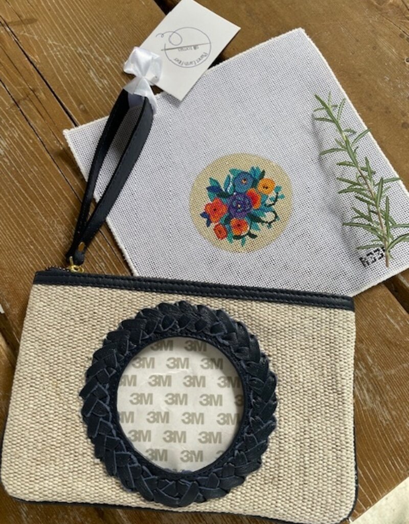 Patty Paints - R335 Little Floral with Blue  Rose (18M) w Navy Wristlet