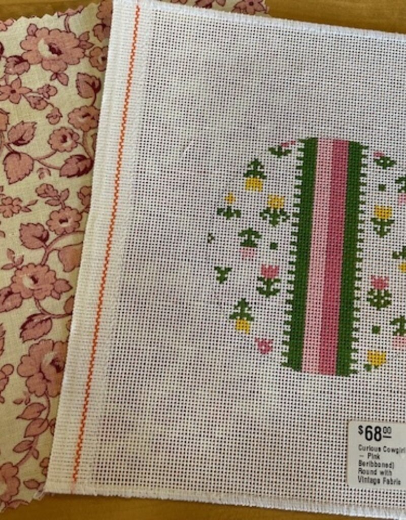 Curious Cowgirl - Pink Beribboned) Round with Vintage Fabric (18M)