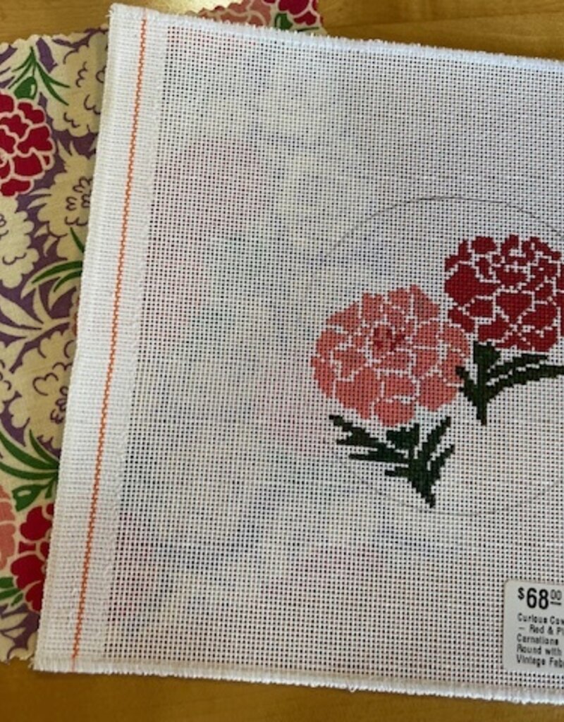 Curious Cowgirl - Red & Pink Carnations Round with Vintage Fabric (18M)