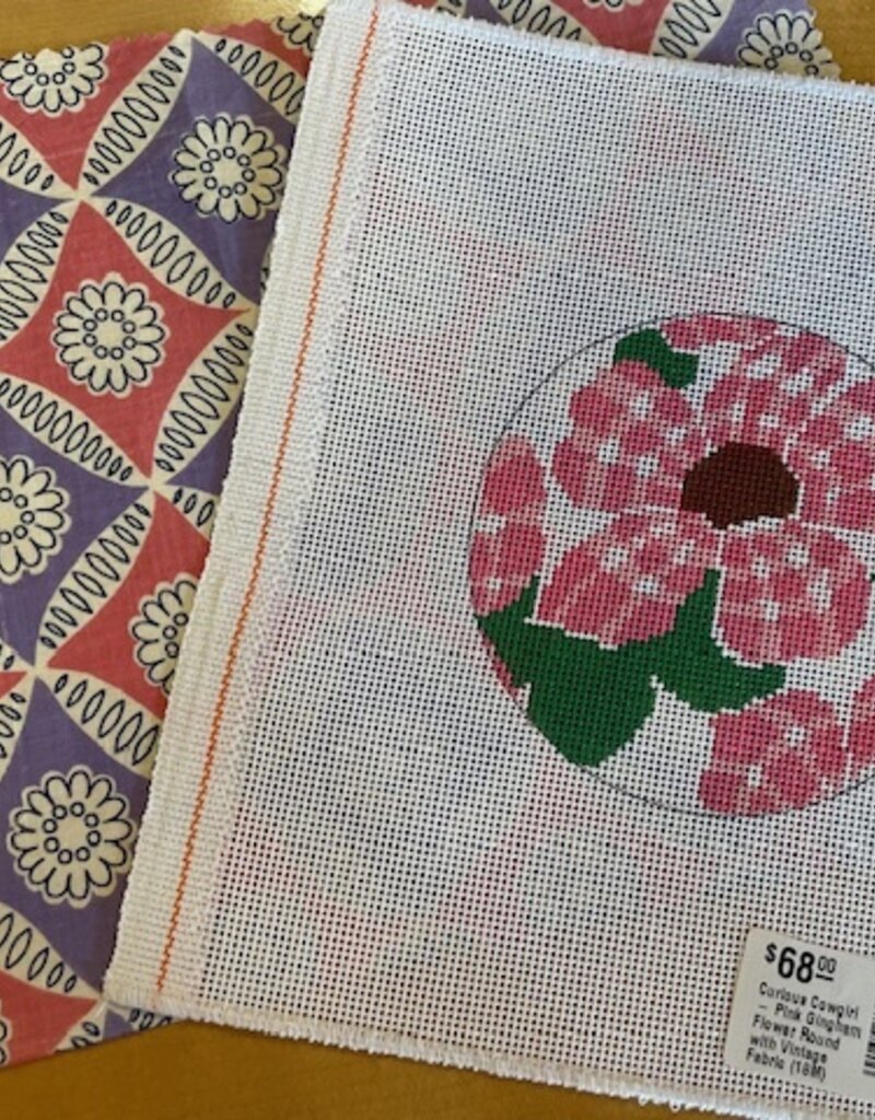 Curious Cowgirl - Pink Gingham Flower Round with Vintage Fabric (18M)
