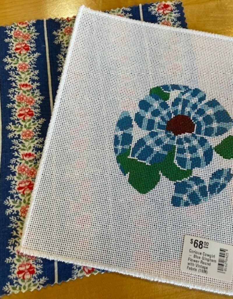Curious Cowgirl - Blue Gingham Flower Round with Vintage Fabric (18M)