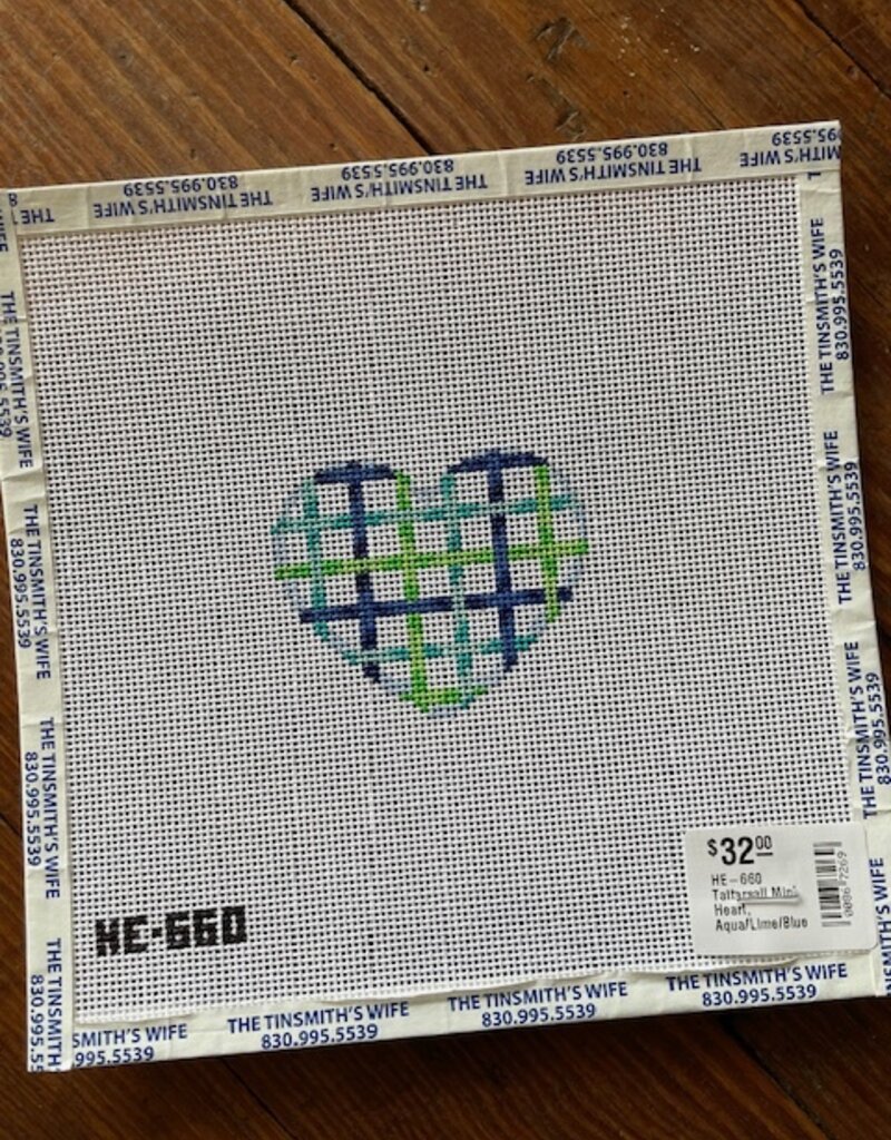 HE-660 Tattersall Mini Heart, Aqua/Lime/Blue