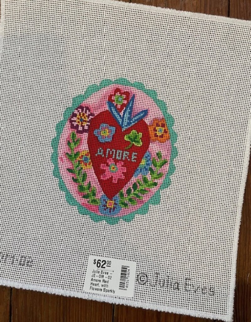 Julia Eves - JE-OM-02 Amore Red Heart, with Flowers Sparkly Turquoise Border (18M)
