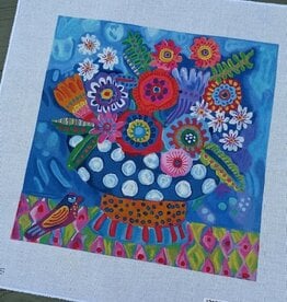 Julia Eves - JE-P-15 Bright Flowers in Blue Polka Dot Vase (18M)