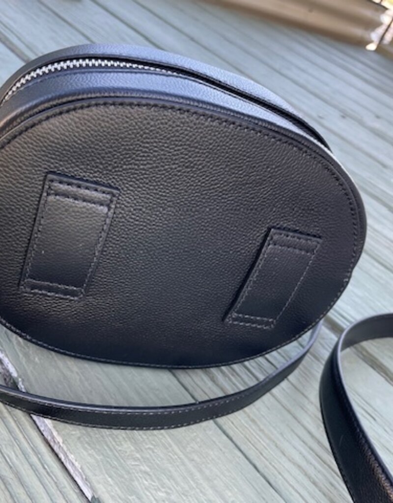 Rachel Barri - On the Go Oval Bag, Small/Medium, Black, Silver with 43" Strap