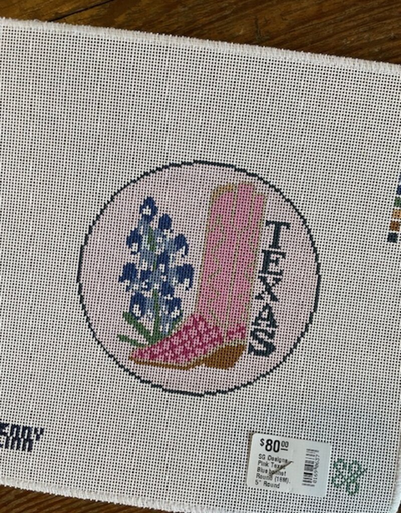 SG Designs - Pink Texas Bluebonnet Round (18M).    5" Round