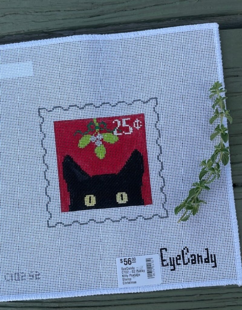 EyeCandy - C102-S2 Peeky Kitty Postage Stamp:  Christmas   (18M)