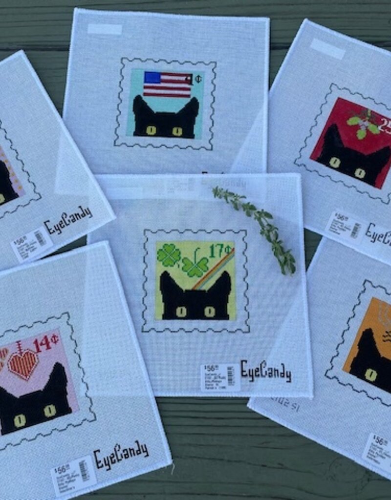 EyeCandy - C102-S2 Peeky Kitty Postage Stamp:  Christmas   (18M)