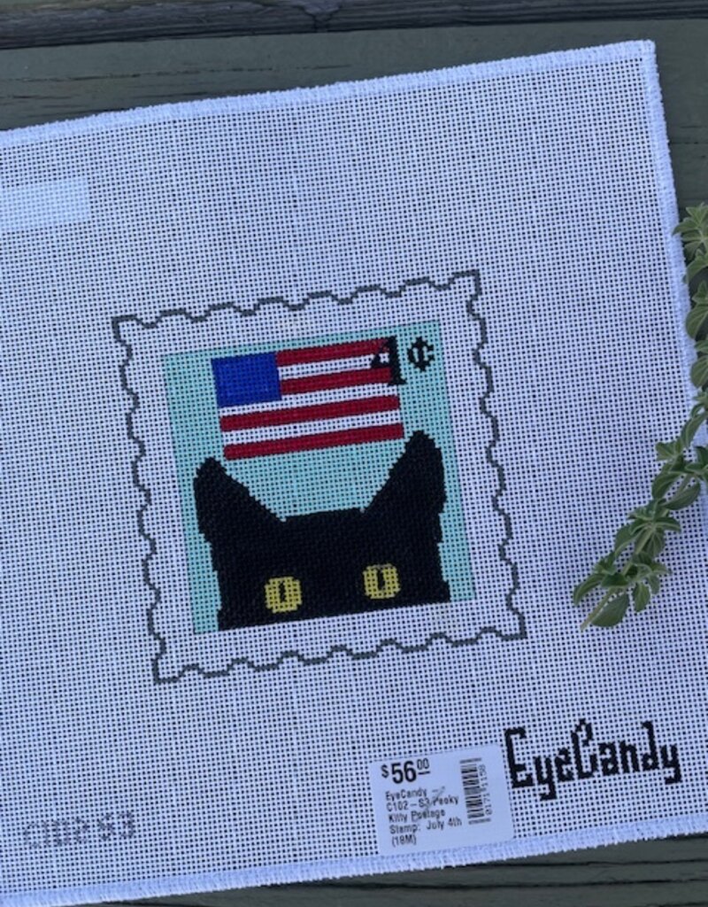 EyeCandy - C102-S3 Peeky Kitty Postage Stamp:  July 4th   (18M)