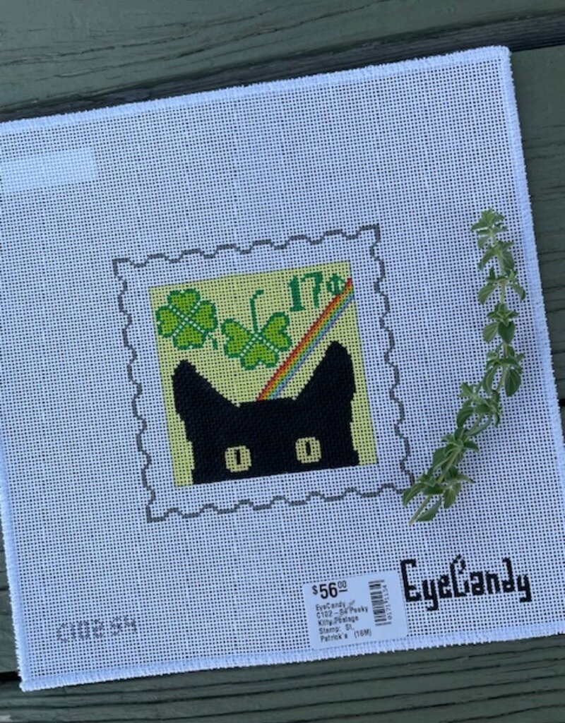 EyeCandy - C102-S4 Peeky Kitty Postage Stamp:  St, Patrick's   (18M)